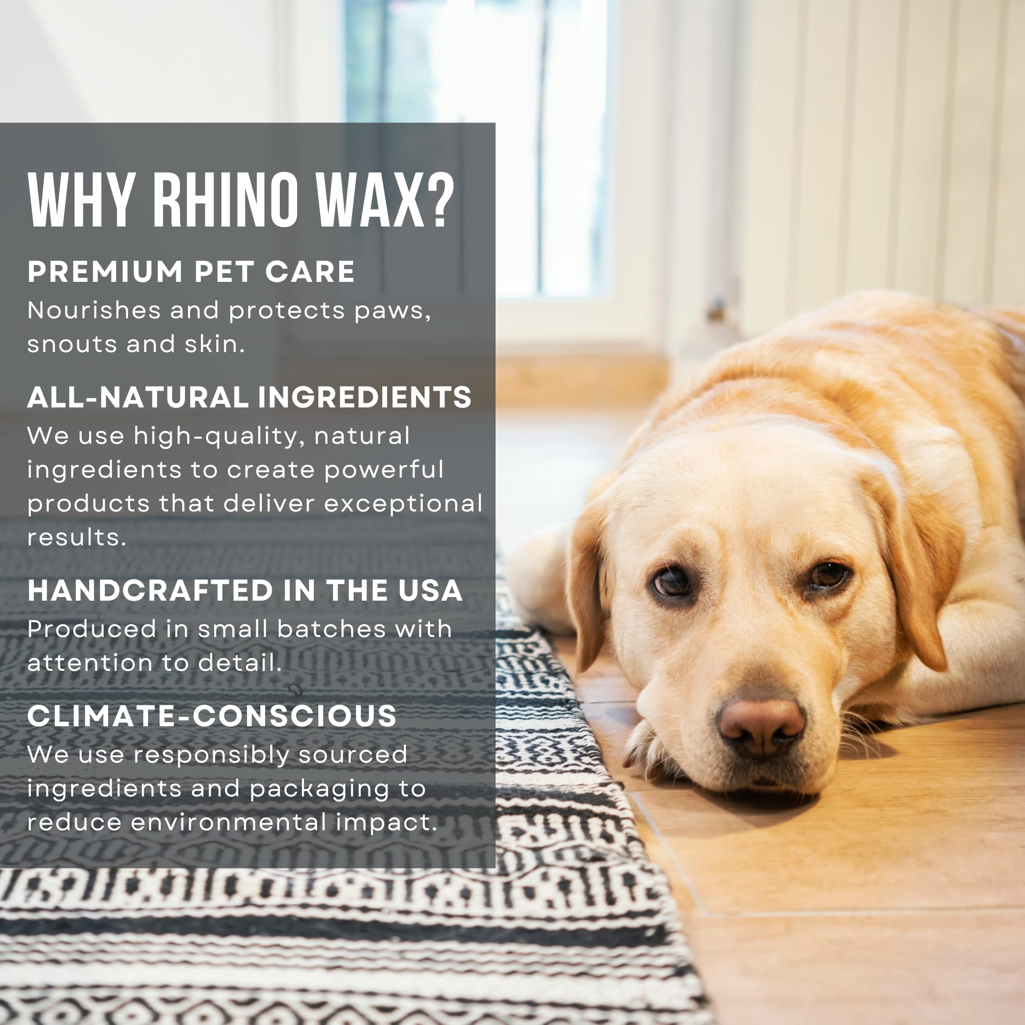 Rhino Wax paw application closeup demonstrates easy wax transfer from tube