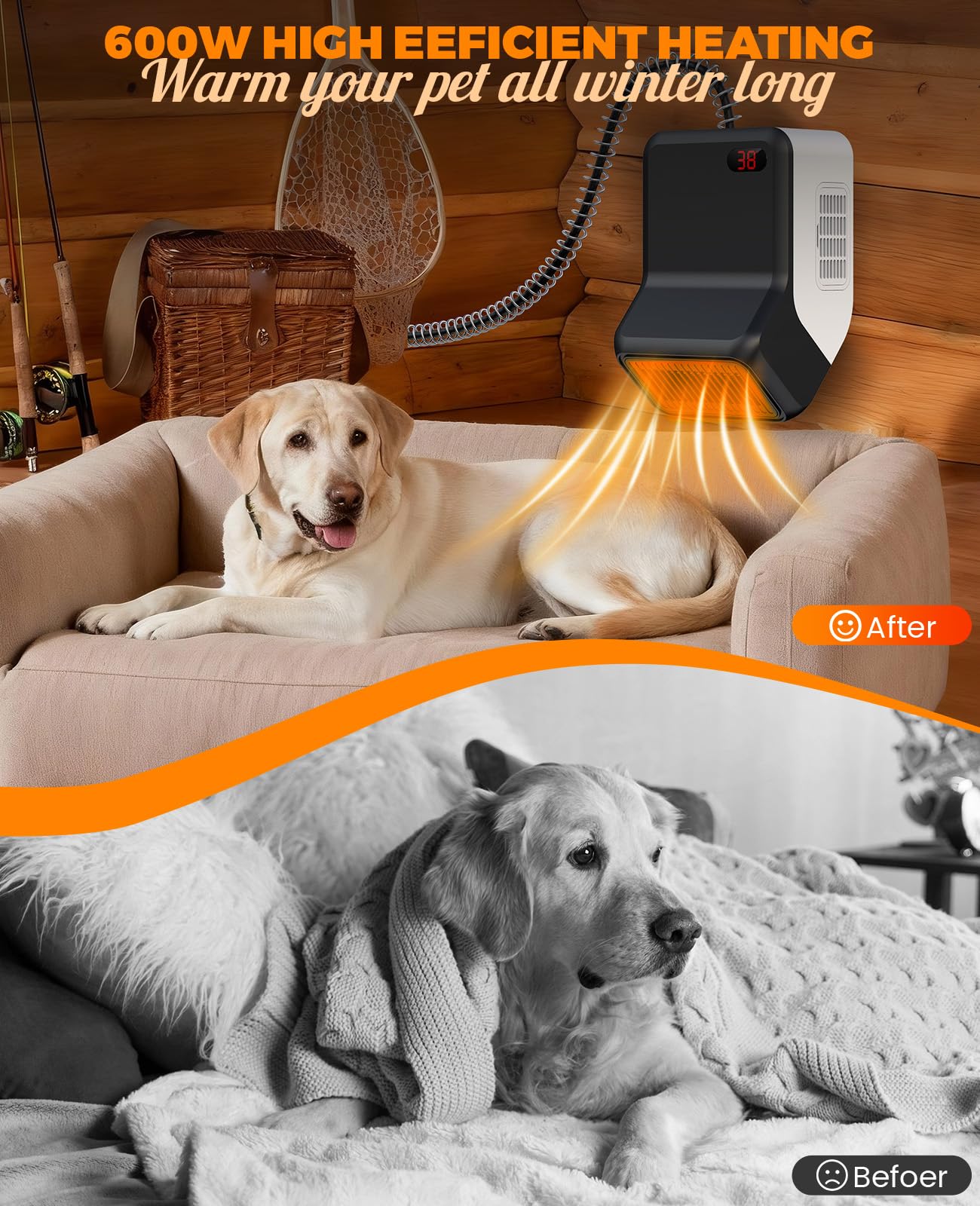 Ribgwo dog house heater wall-mount bracket demonstrates simple installation for kennels