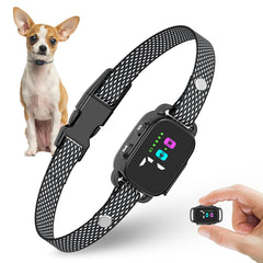 RICIVI anti-bark collar for small dogs shown during unboxing with quick setup benefits
