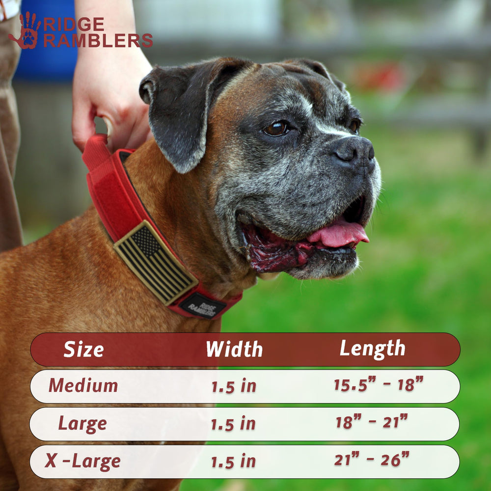 Ridge Ramblers collar sizing with three adjustable lengths fits medium to X-large dogs.