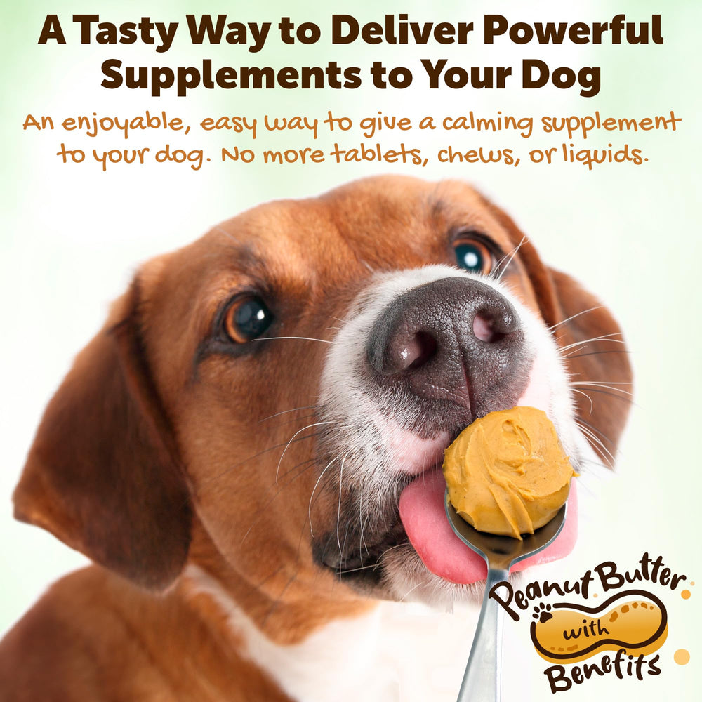 Riley's calming peanut butter pour highlighting smooth texture for quick dog treats.