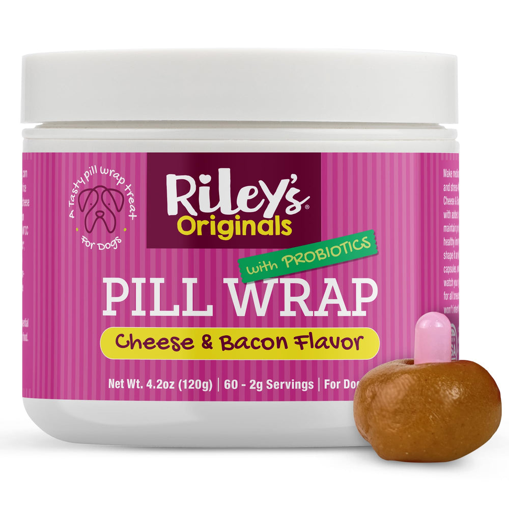 Riley's Pill Wrap cheese-bacon paste jar disguises pills for easier dosing.