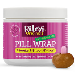 Riley's Pill Wrap cheese-bacon paste jar disguises pills for easier dosing.