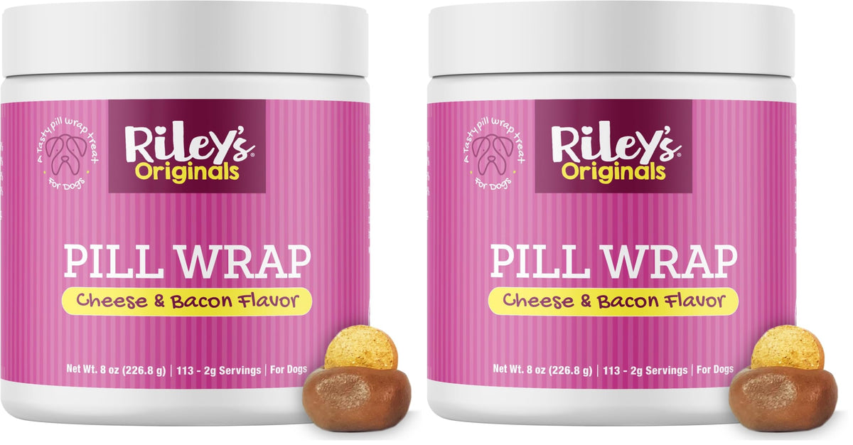 Riley's Pill Wrap cheese-bacon tube closeup highlights palatable flavor for easy medicating