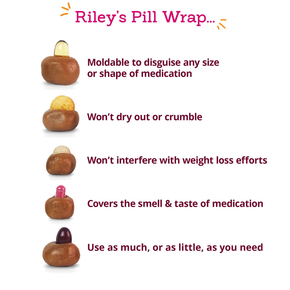 Riley's Pill Wrap dog enjoying the treat during pill time for a positive experience