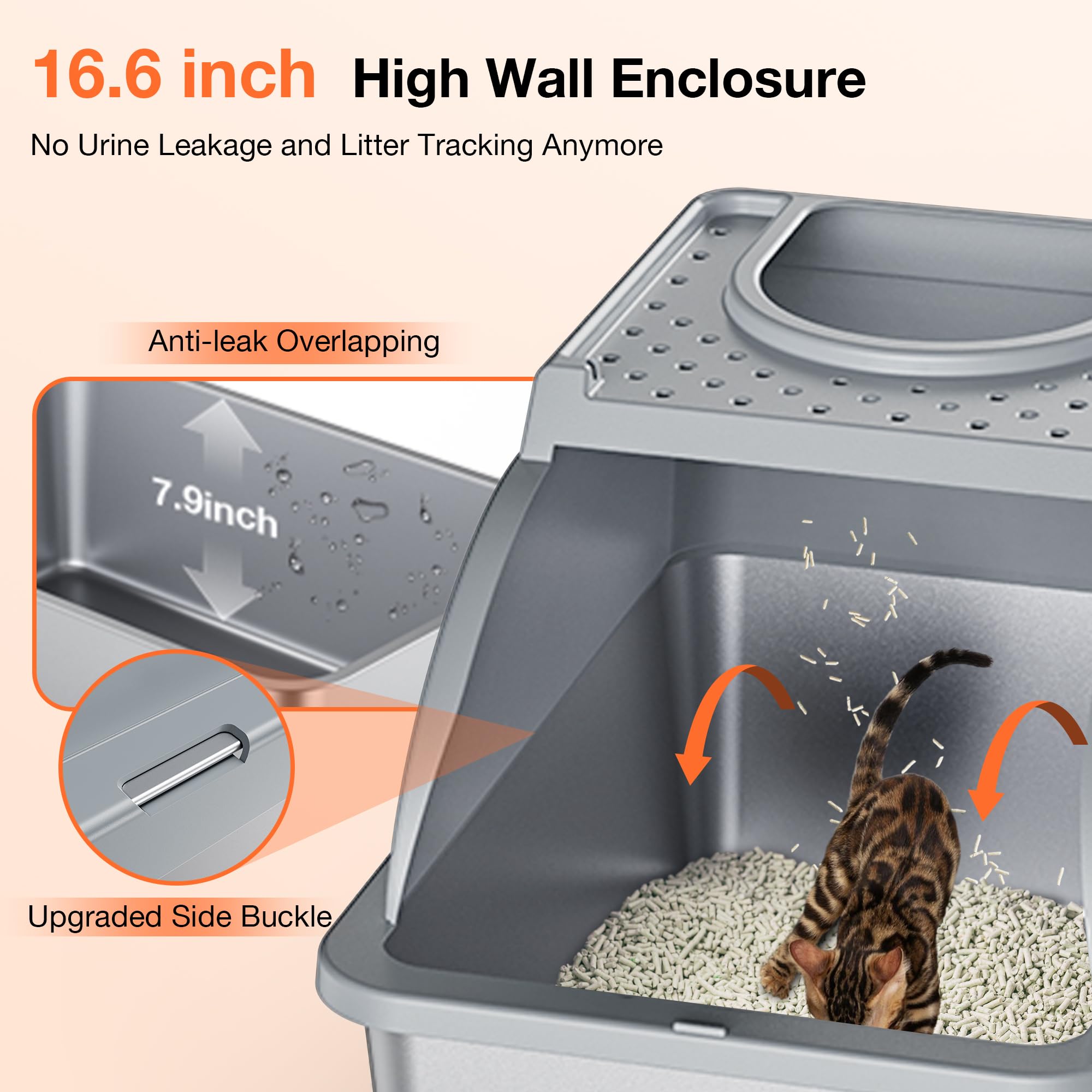 Rilvva stainless steel cat box dual entrance front entrance aids easy entry and exit