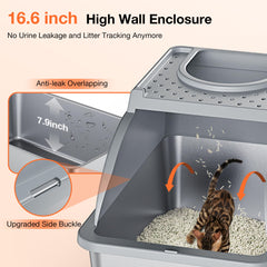 Rilvva stainless steel cat box dual entrance front entrance aids easy entry and exit
