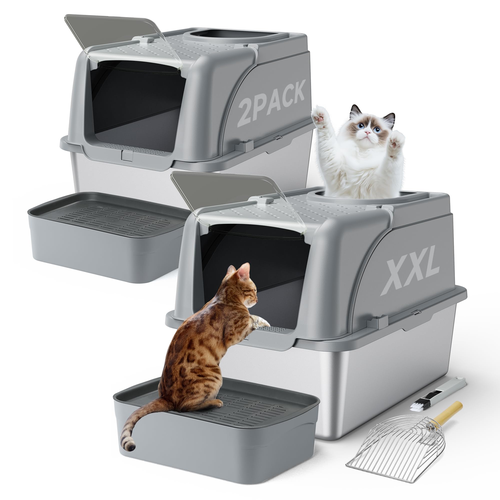 Rilvva stainless steel cat box dual entrance top entrance for easy access and privacy