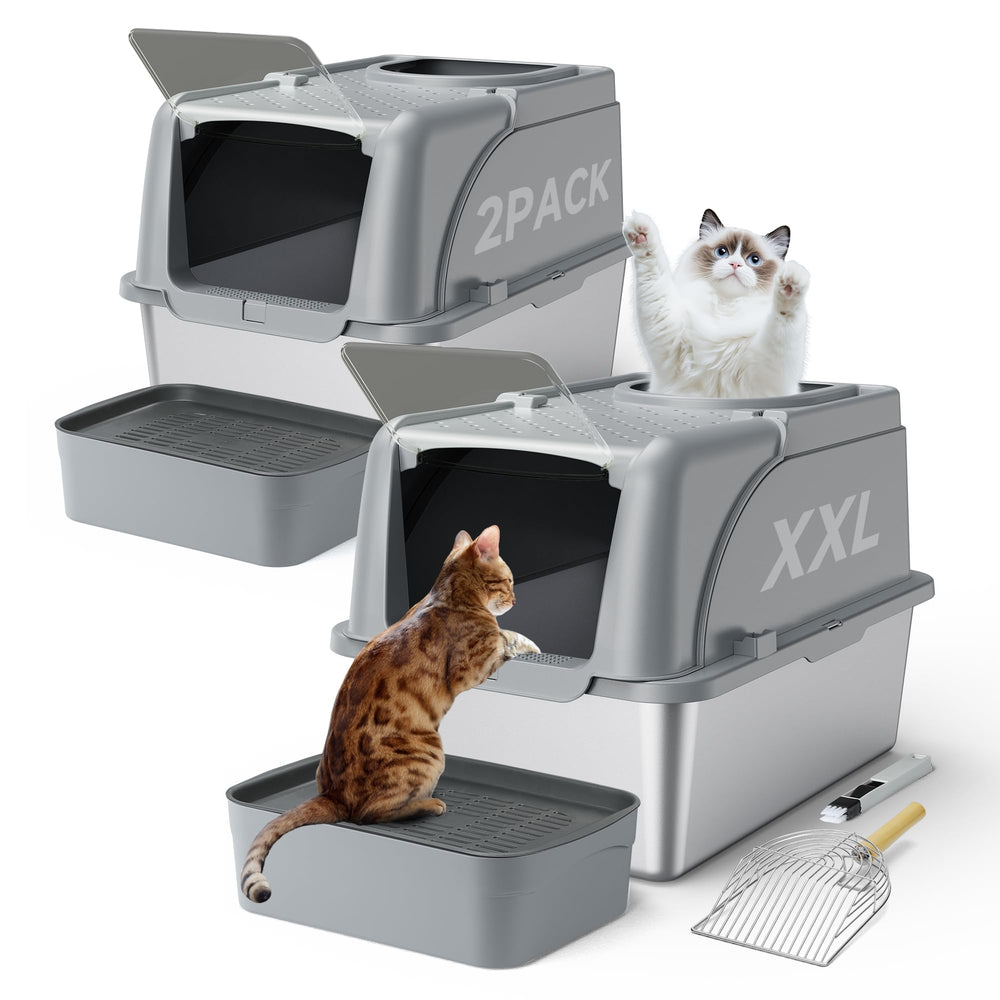 Rilvva stainless steel cat box dual entrance top entrance for easy access and privacy