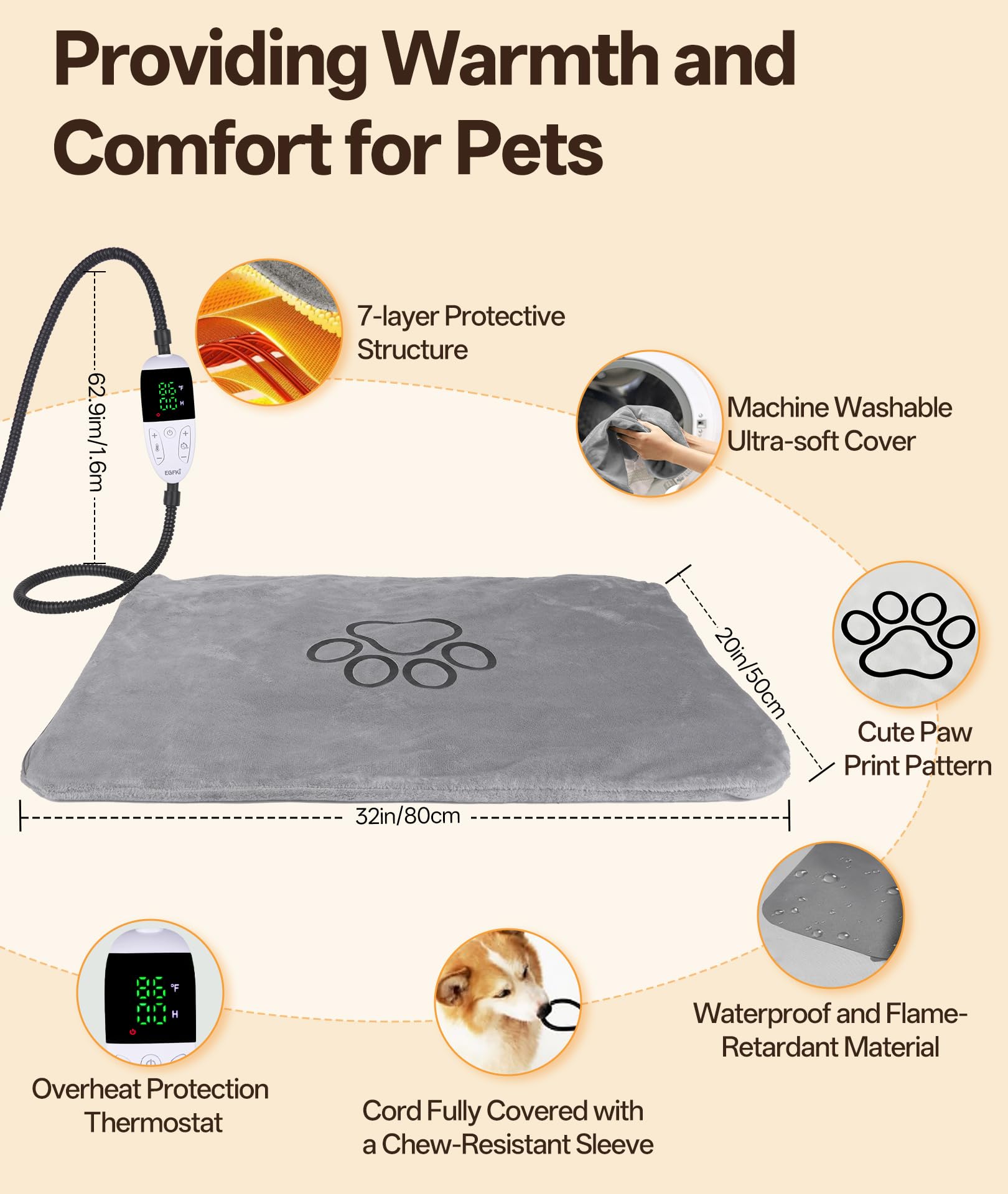 Ringo thermostat-controlled heating pad showing precise warmth for dogs