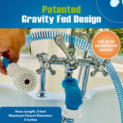 Rinseroo dog shower head in use enables fast, calm pet baths.