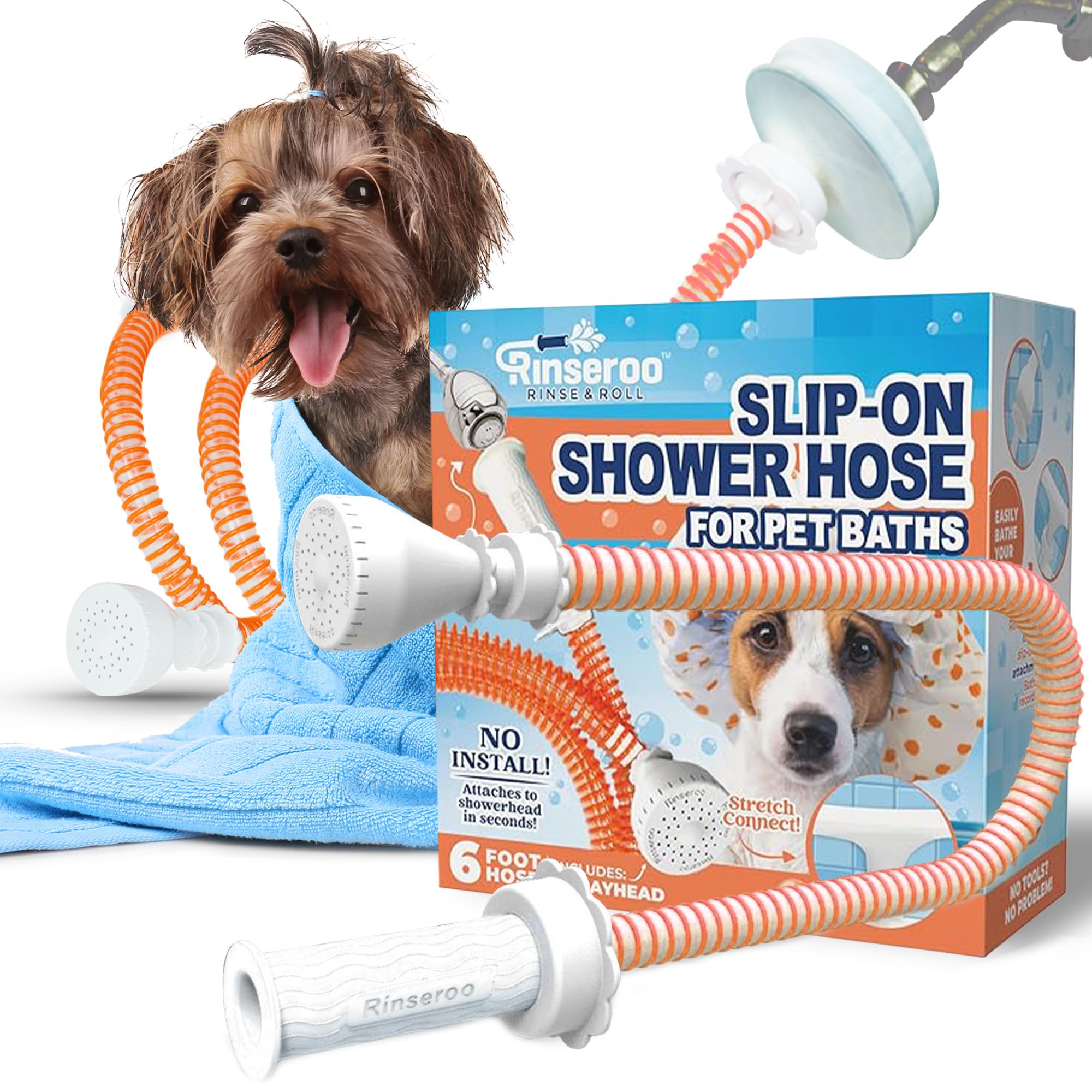 Rinseroo soft-spray head gentle yet thorough for anxious pets