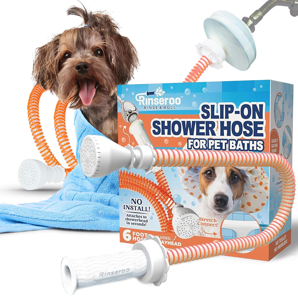 Rinseroo soft-spray head gentle yet thorough for anxious pets