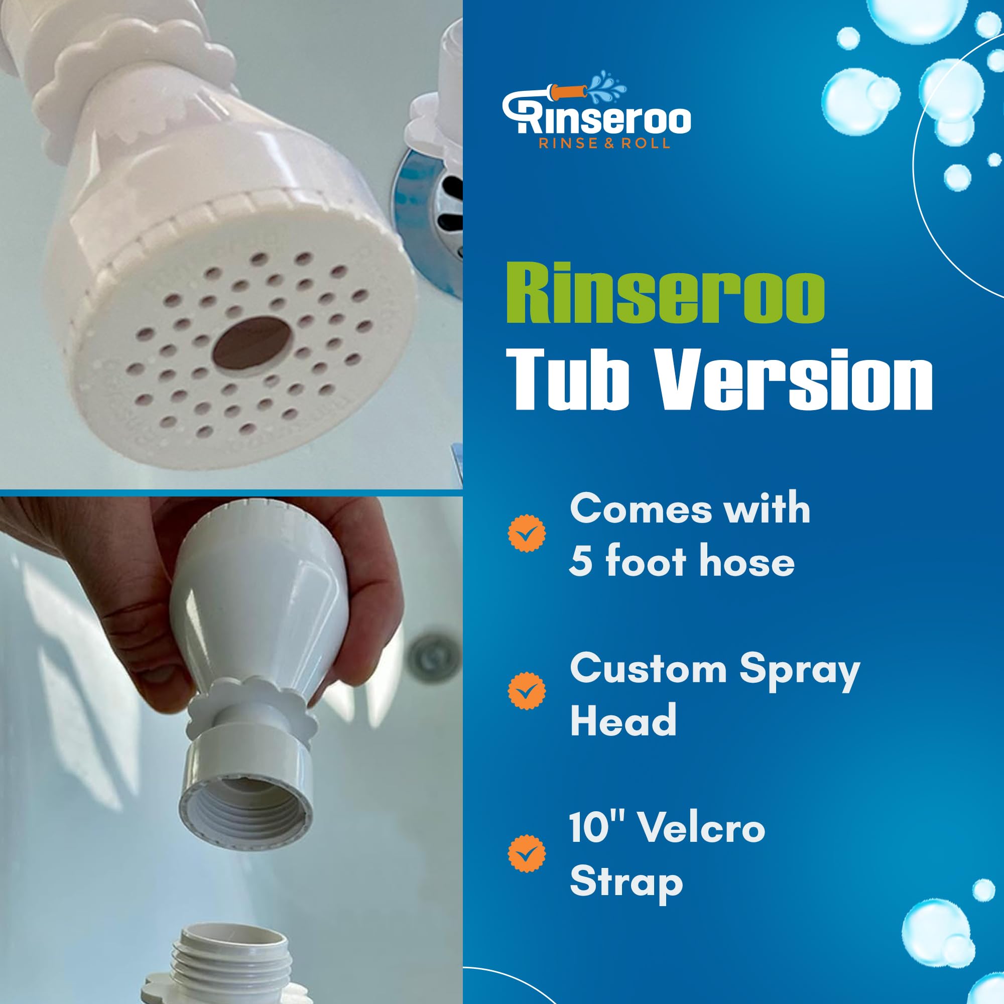 Rinseroo tub spout attachment fit up to 3 inches for easy setup.