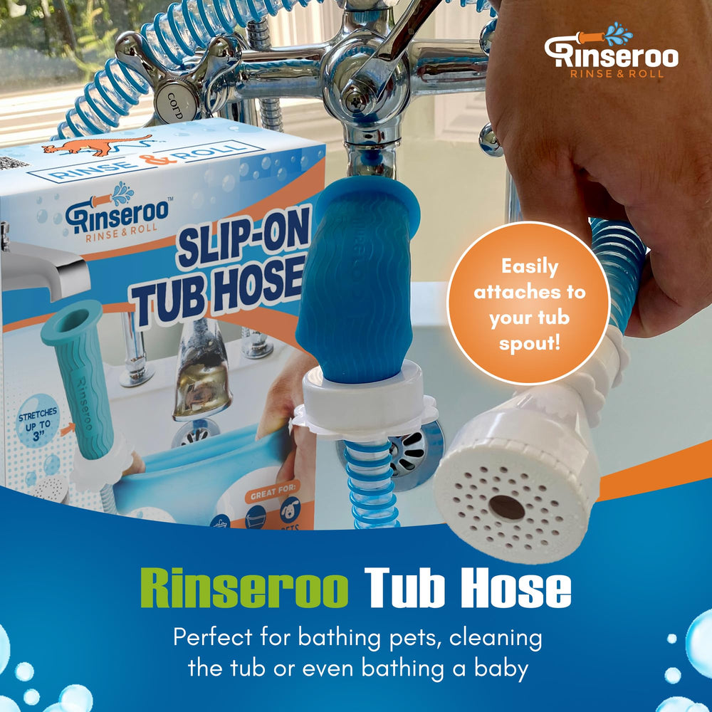 Rinseroo ultra-flex design eases maneuvering during pet washing.