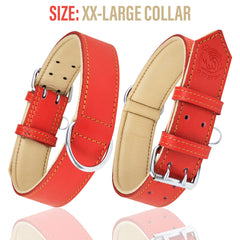 Riparo red leather dog collar D-ring and buckle close-up for secure training.