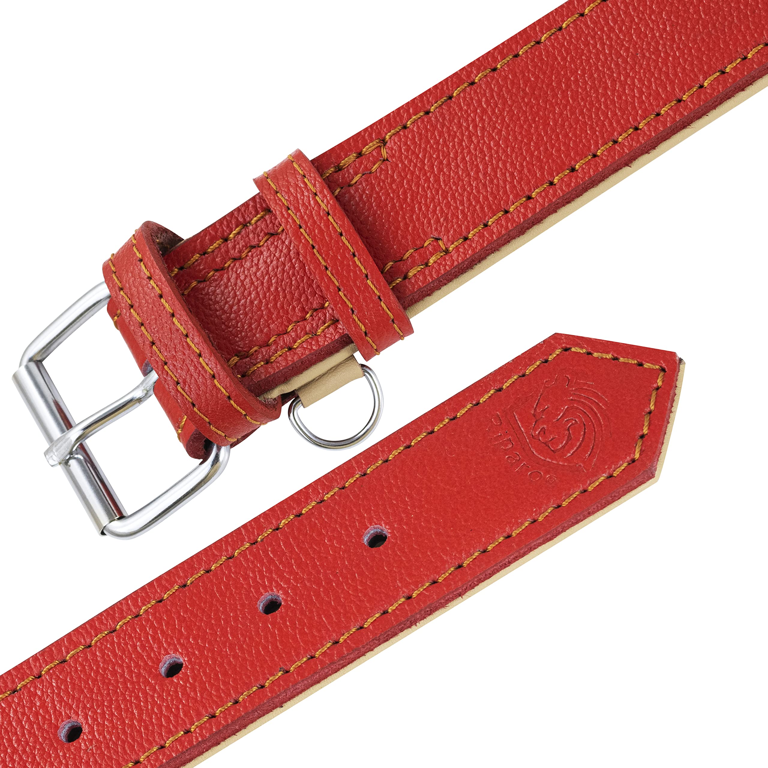Riparo red leather dog collar inner padding for comfortable fit.