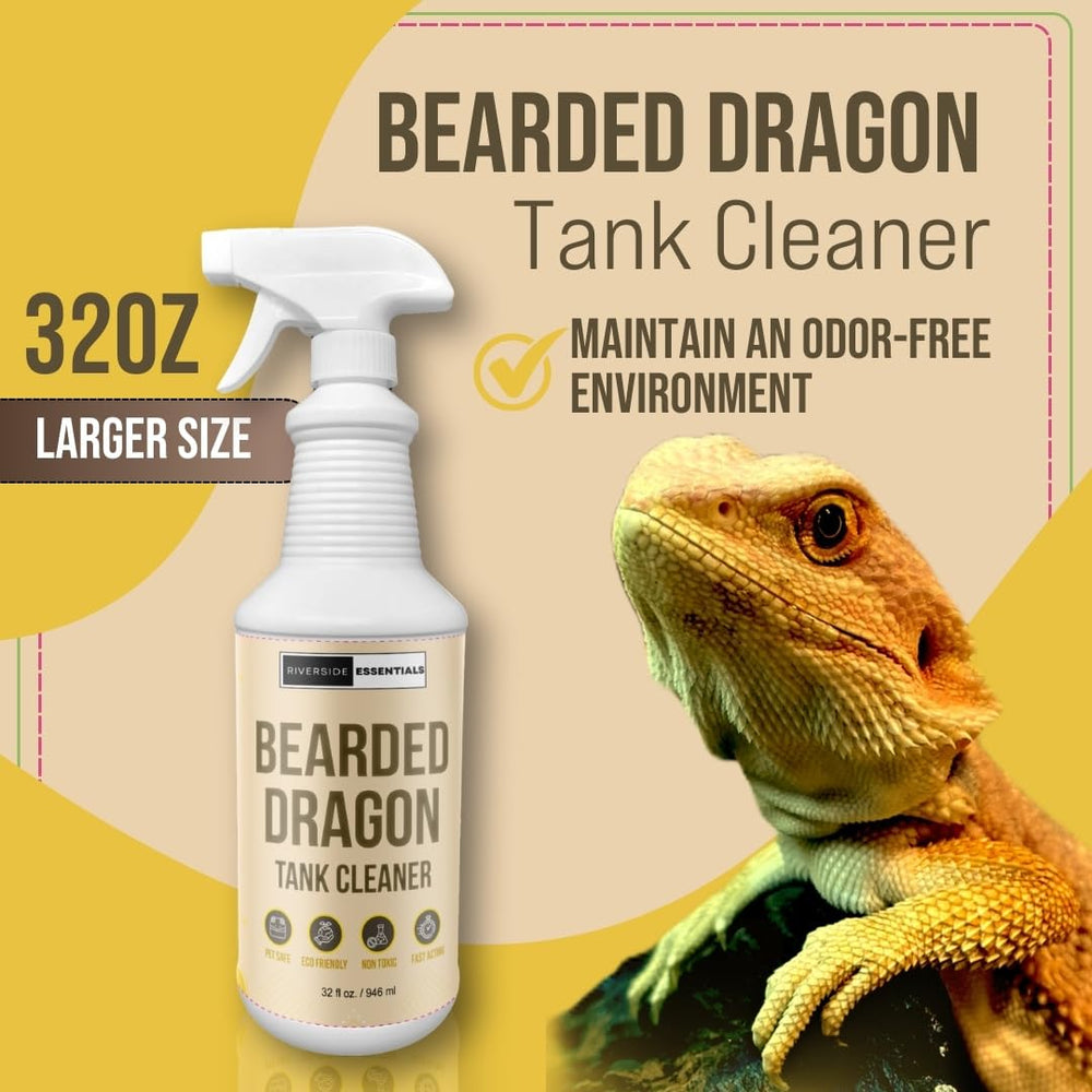 Riverside Essentials Bearded Dragon Tank Cleaner spray on terrarium surfaces for easy cleaning
