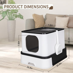RIZZARI large enclosed cat litter box anti-leak angled-walls detail prevents spills.