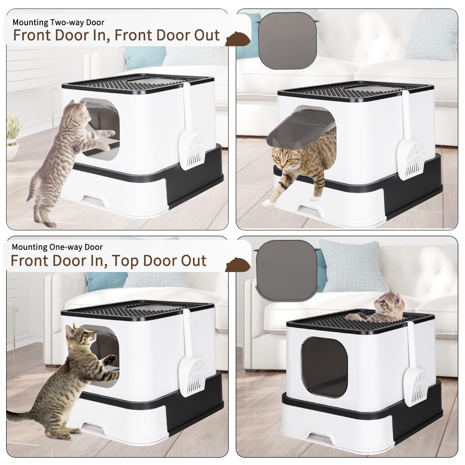 RIZZARI large enclosed cat litter box easy-assembly steps demonstrated.
