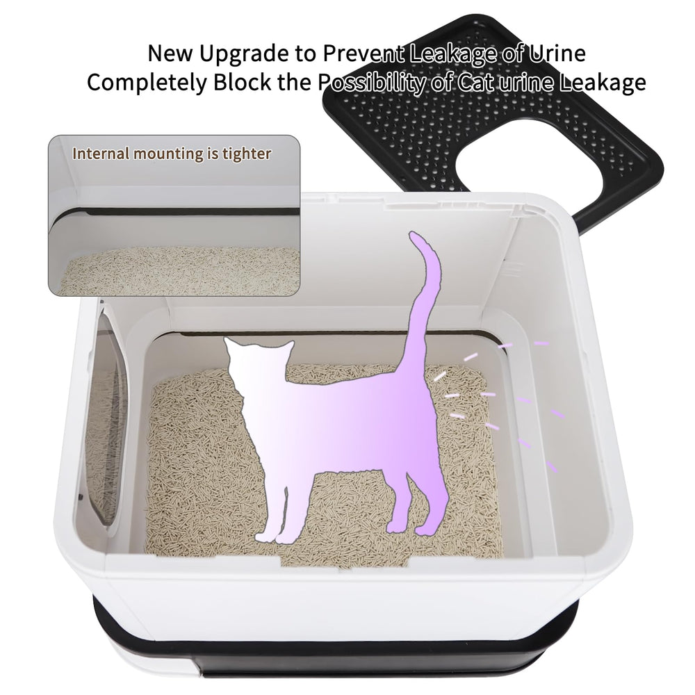 RIZZARI large enclosed cat litter box high-capacity 20-lb space accommodates larger cats.