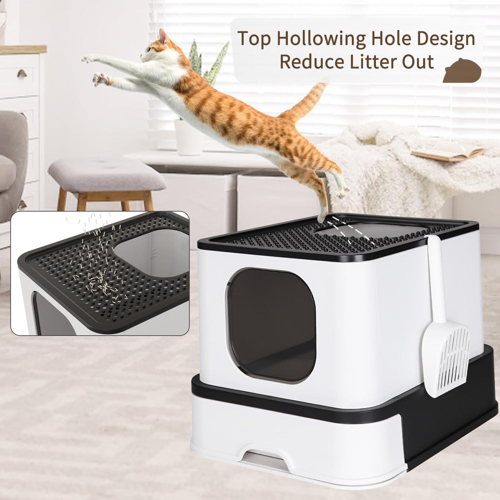 RIZZARI large enclosed cat litter box safe-pp-material emphasizes durable, odorless use.