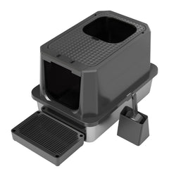 RIZZARI enclosed litter box all-black steel with top-entry for private use