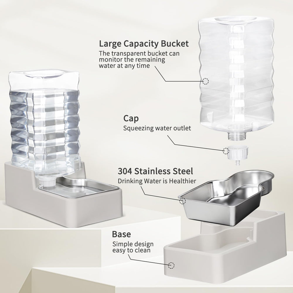 RIZZARI gravity feed system maintaining steady water flow with minimal spills.