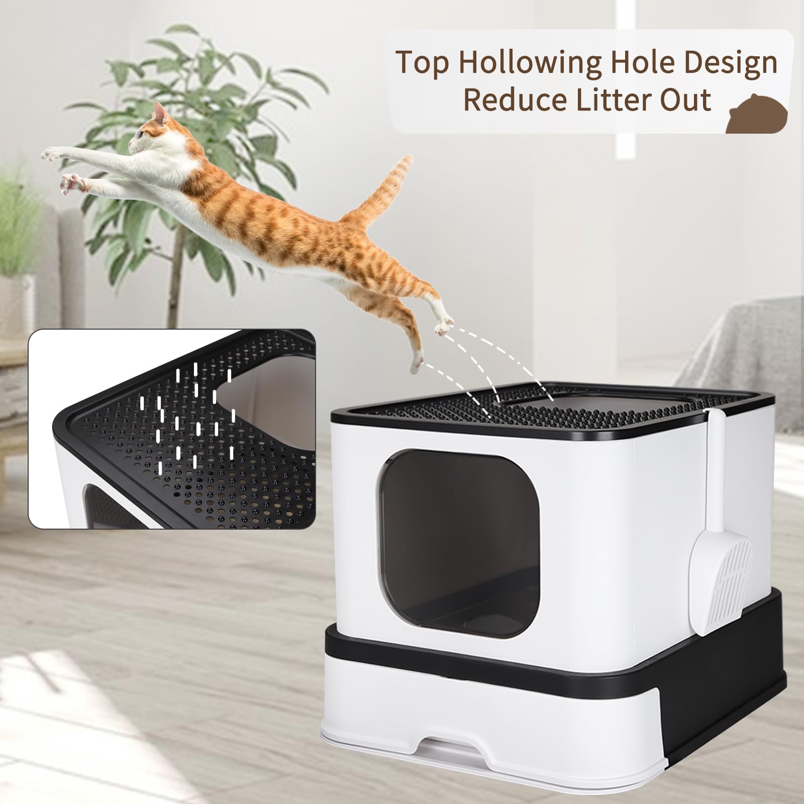 RIZZARI large-capacity cat box accommodating bigger cats or multi-cat households.