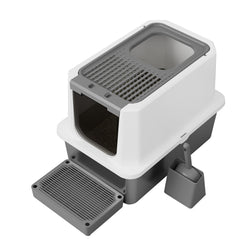 RIZZARI large cat litter box in dark gray semi-enclosed design provides private space for cats.