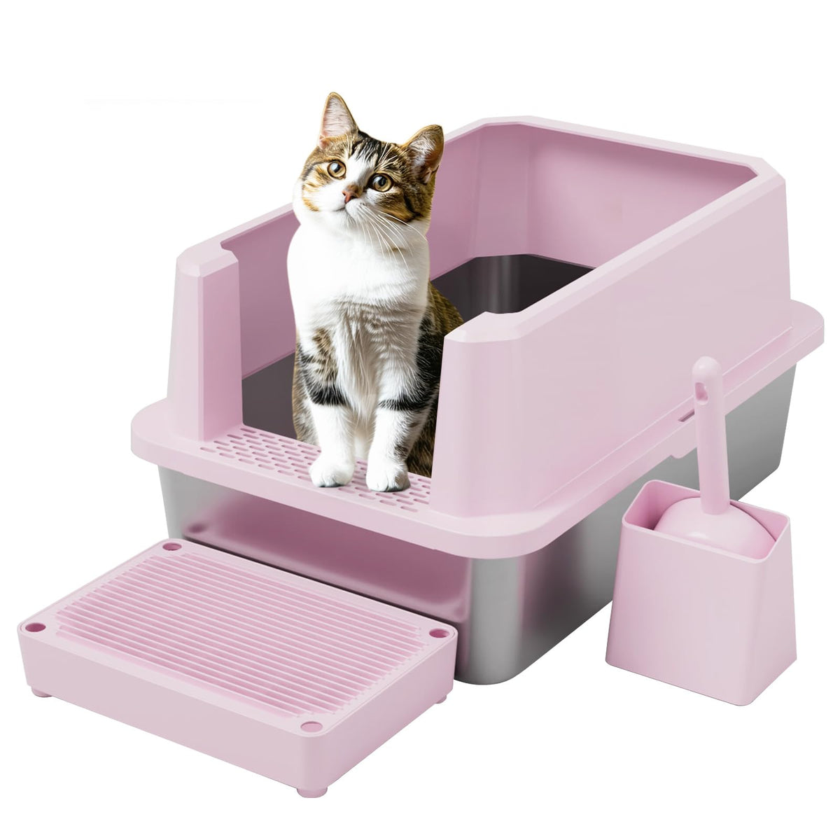 RIZZARI large cat litter box pink semi-closed provides private space for cats