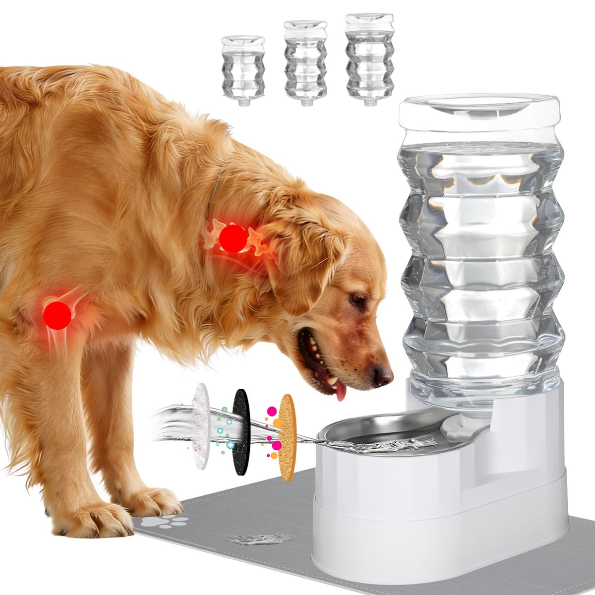 RIZZARI large water dispenser tower with 9L capacity for senior dog hydration.