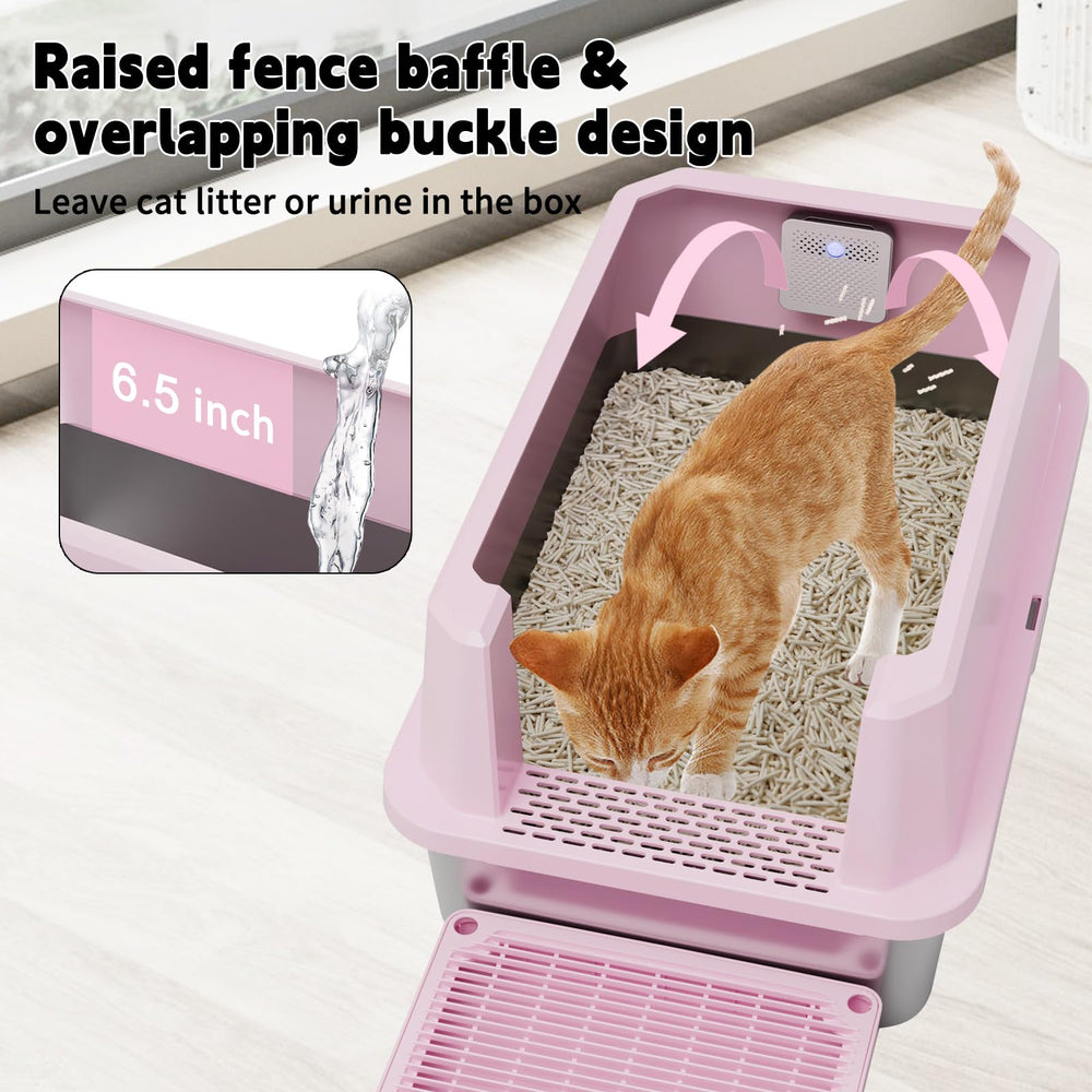 The RIZZARI pink litter box is ideal for laundry rooms and restrooms.
