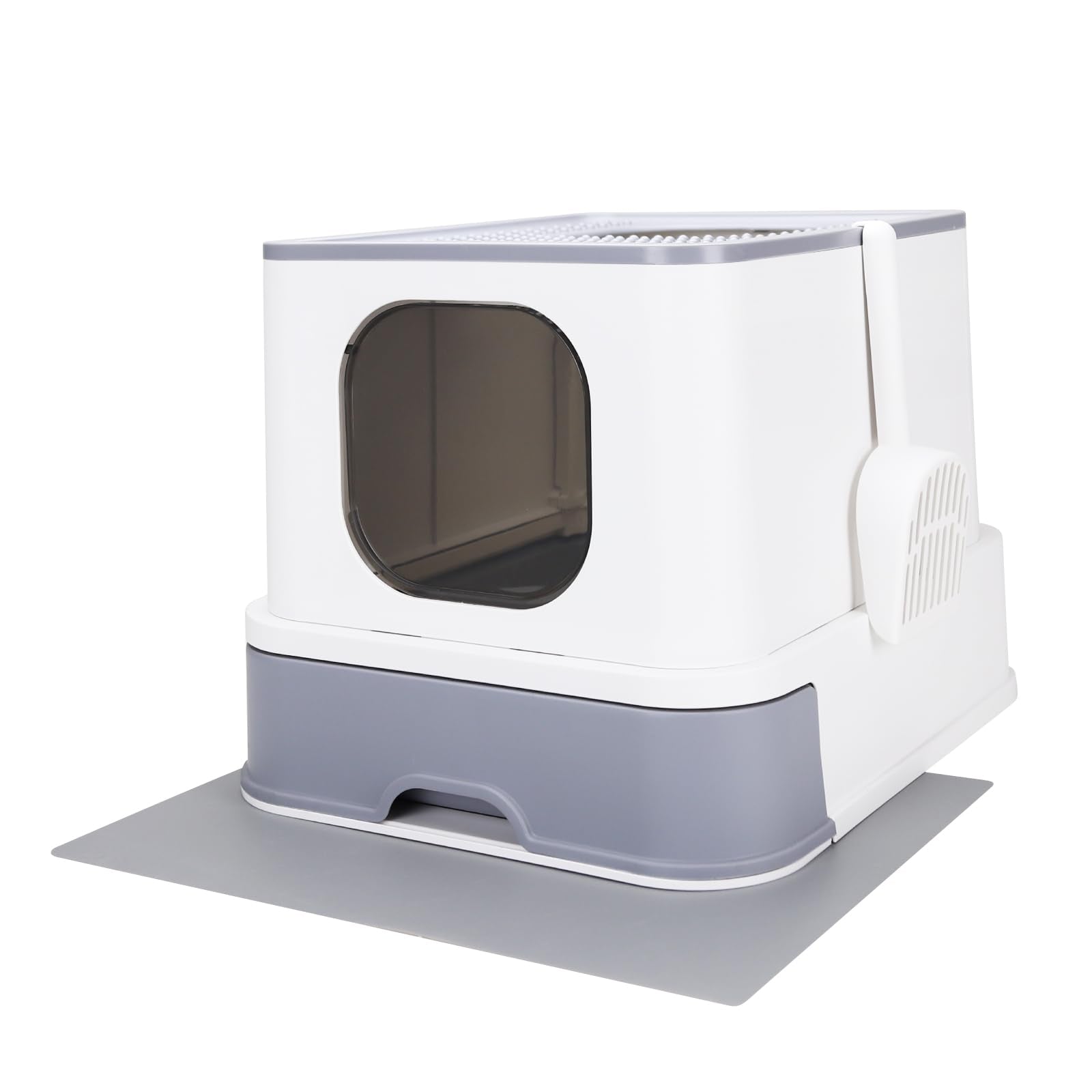 RIZZARI Large Cat Litter Box with top-entry enclosed design keeps litter contained and odors down.