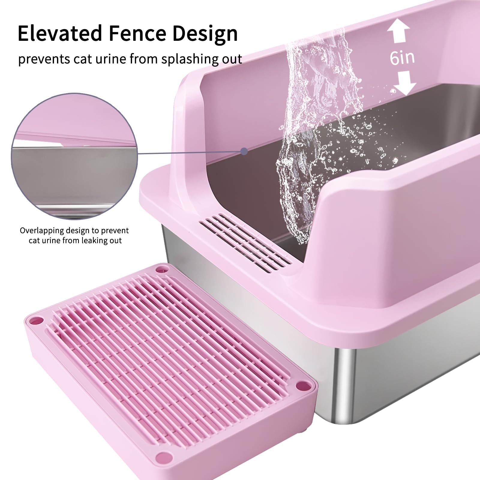 RIZZARI large-capacity pink litter box holds up to 20L of litter for less frequent changes.