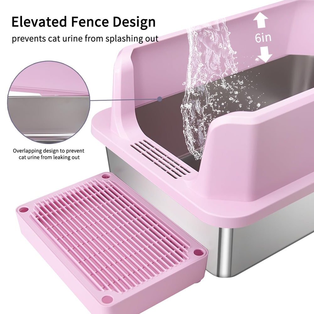 RIZZARI large-capacity pink litter box holds up to 20L of litter for less frequent changes.