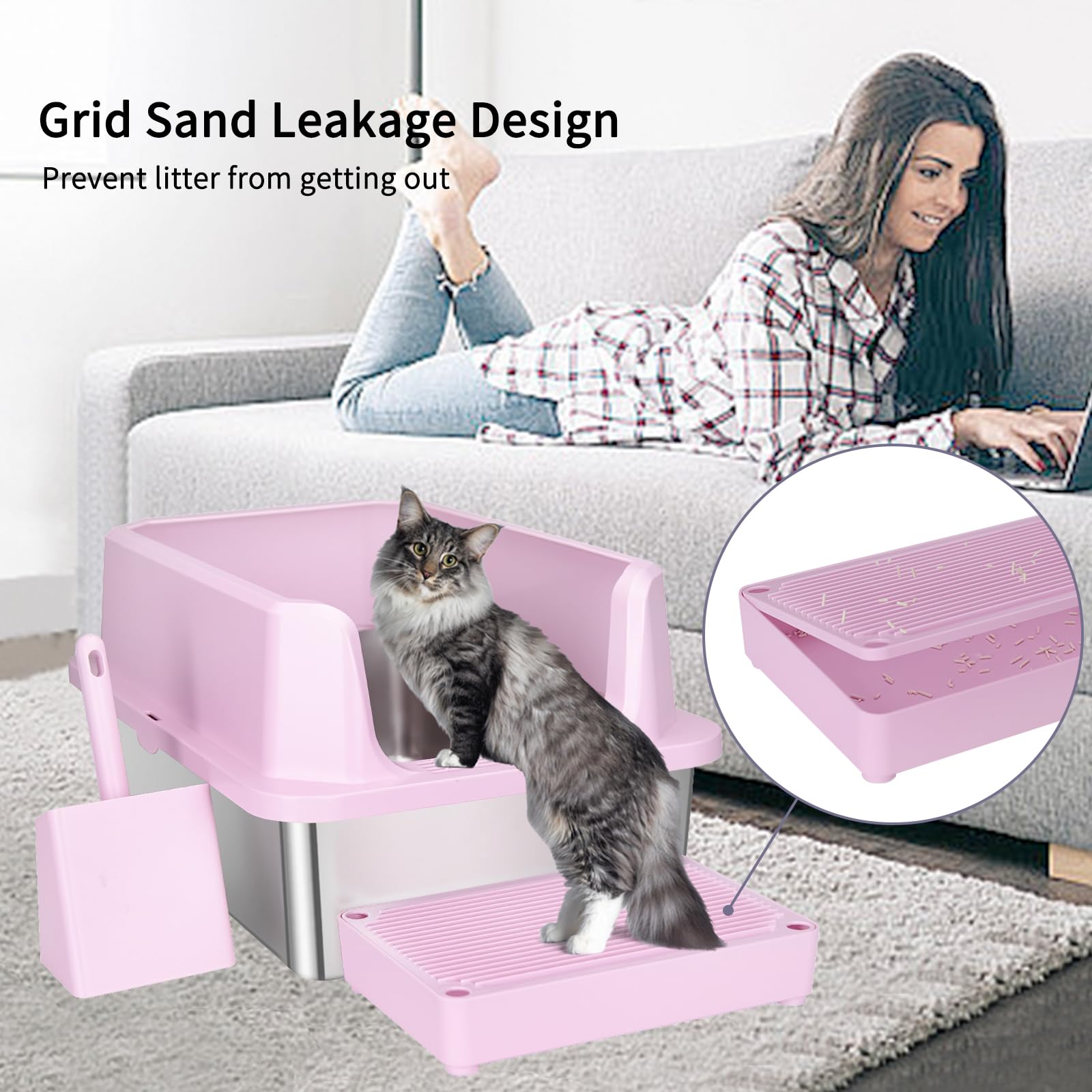 RIZZARI open cat litter box ideal for multi-cat households with privacy and cleanliness.