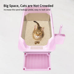 RIZZARI pink litter box features a raised entry step for easy entry and reduced tracking.
