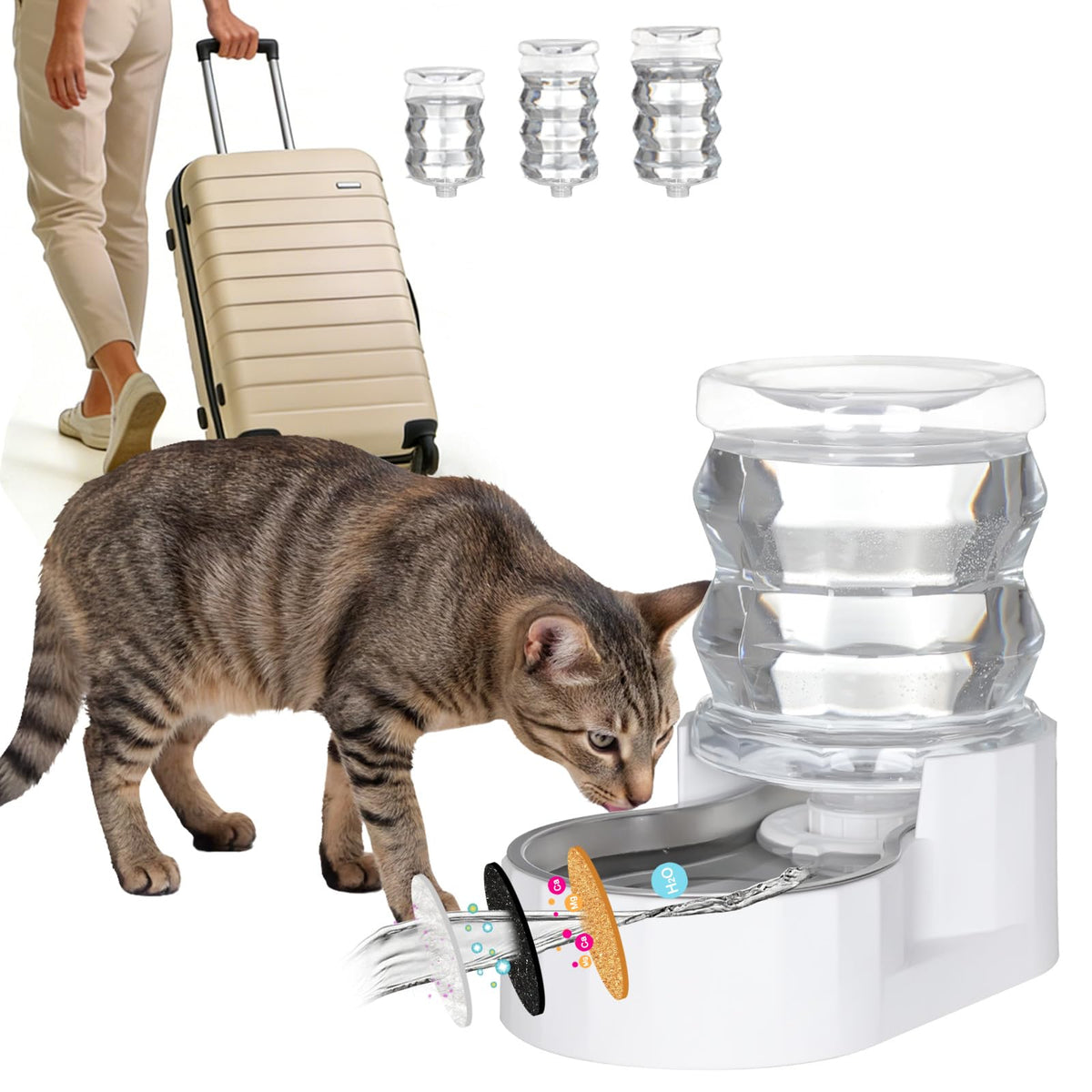 RIZZARI Pet Water Bowl Dispenser with tower design keeps pets hydrated elegantly.