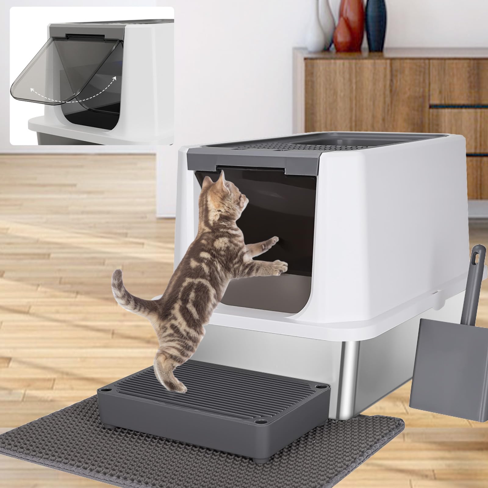 RIZZARI raised edges help contain litter and protect floors in busy households.