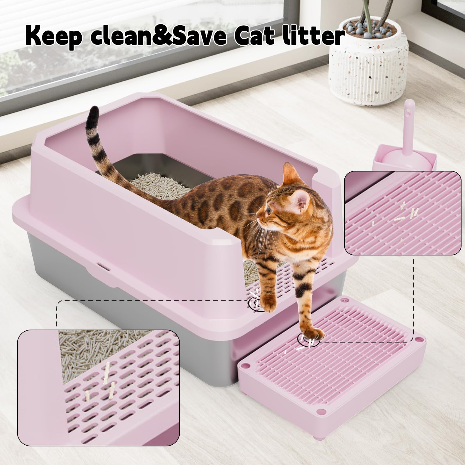 RIZZARI raised 6.5 inch wall prevents leakage and litter scatter