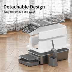RIZZARI wave-hole litter-filter design reduces scatter by guiding litter back into the basin.