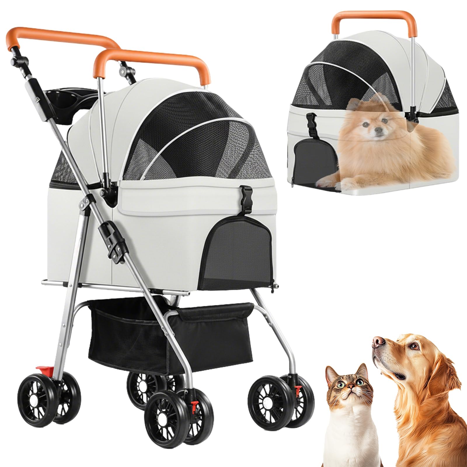 Rkrouco 3in1 dog stroller folded compactly for convenient storage and transport