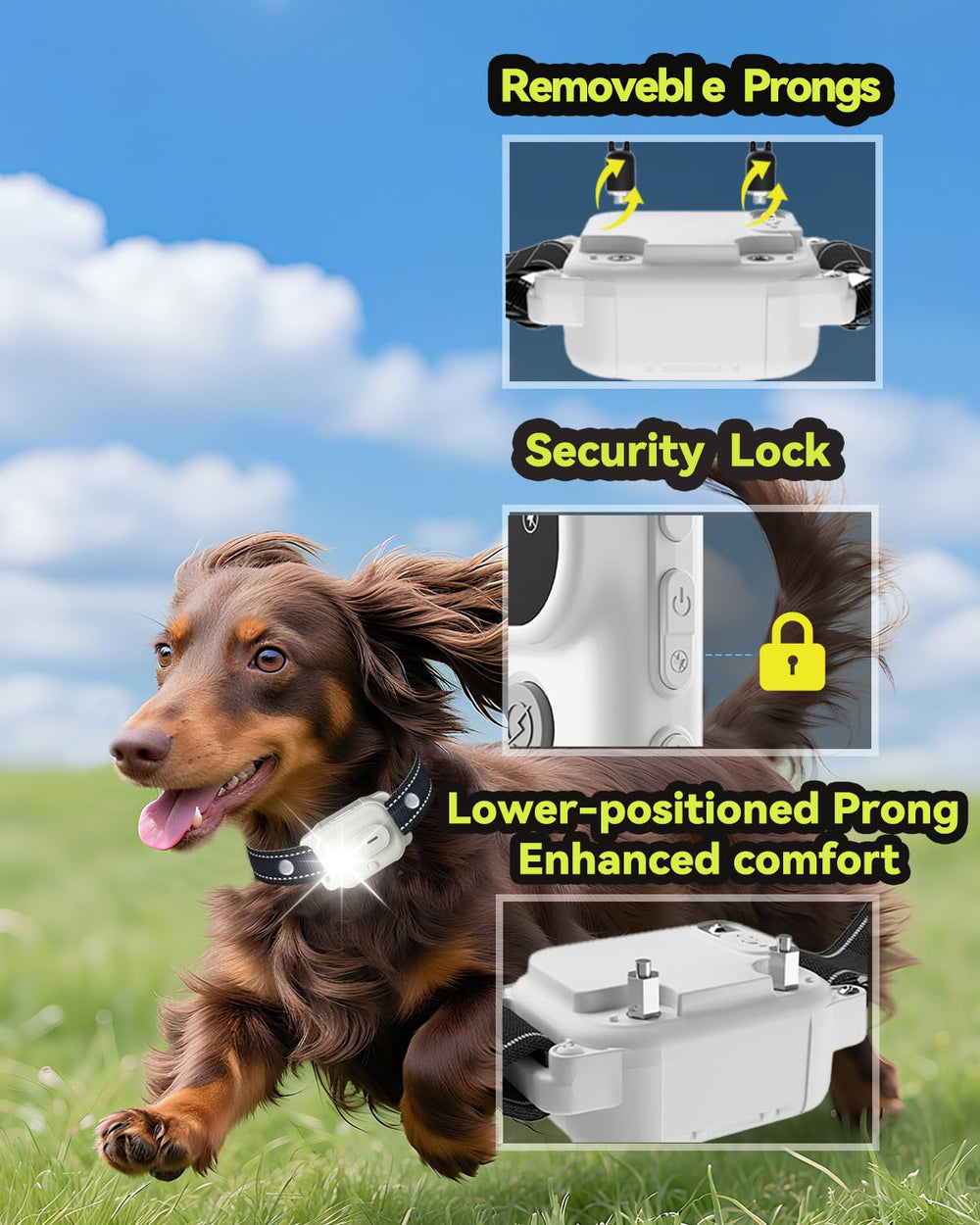 RMOKISIN dog shock collar bottom contact points provide comfortable neck fit and adjustments.