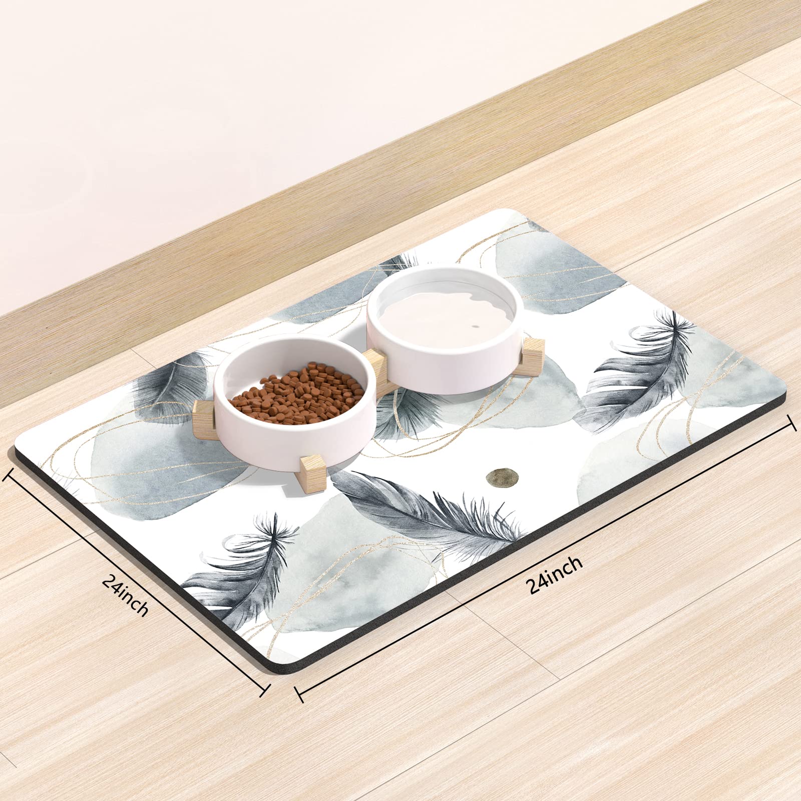 Rnivvi dog food mat absorbent suede surface protects floors from spills.