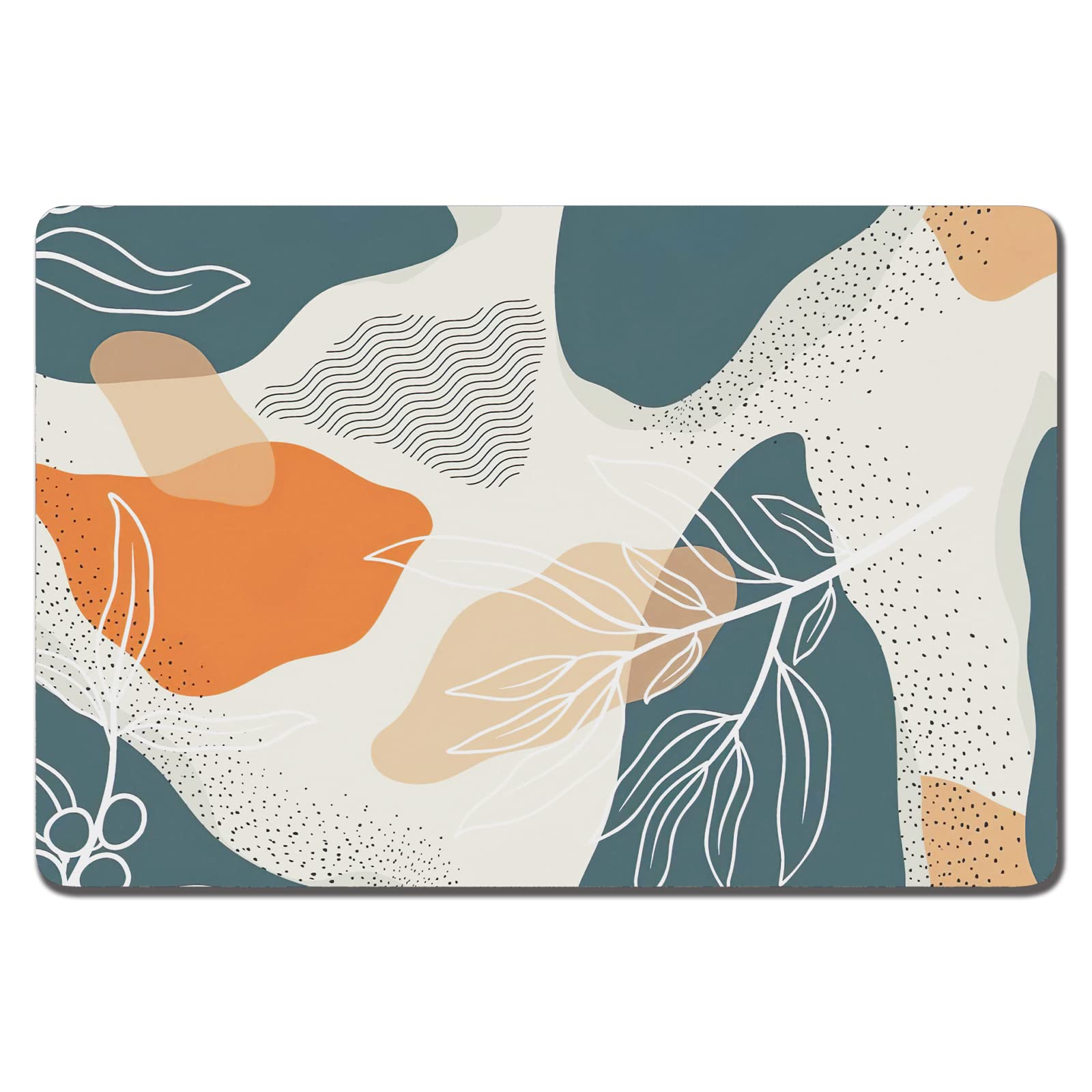 Rnivvi dog food mat with boho abstract leaves design protects floors while catching spills.