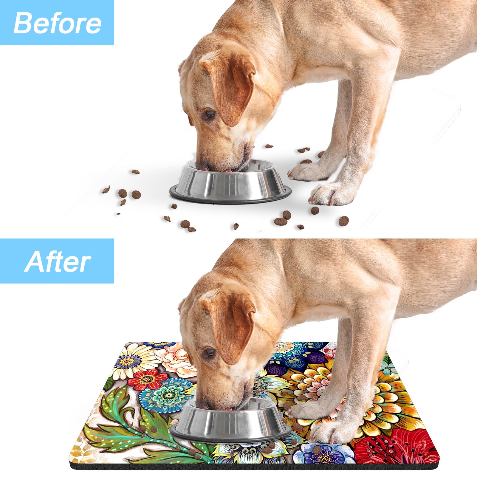Rnivvi dog food mat easy to clean by hand or machine wash.