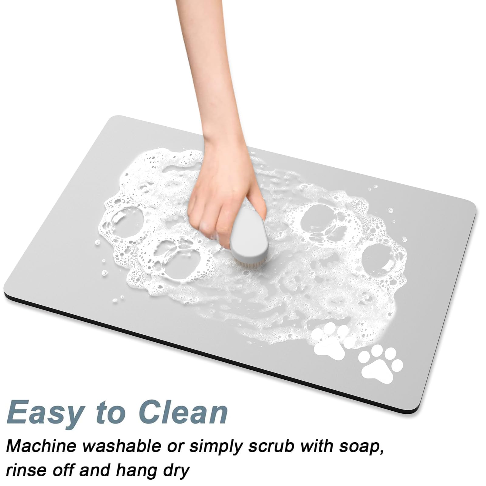 Rnivvi dog food mat full bowl-area provides ample space for bowls.