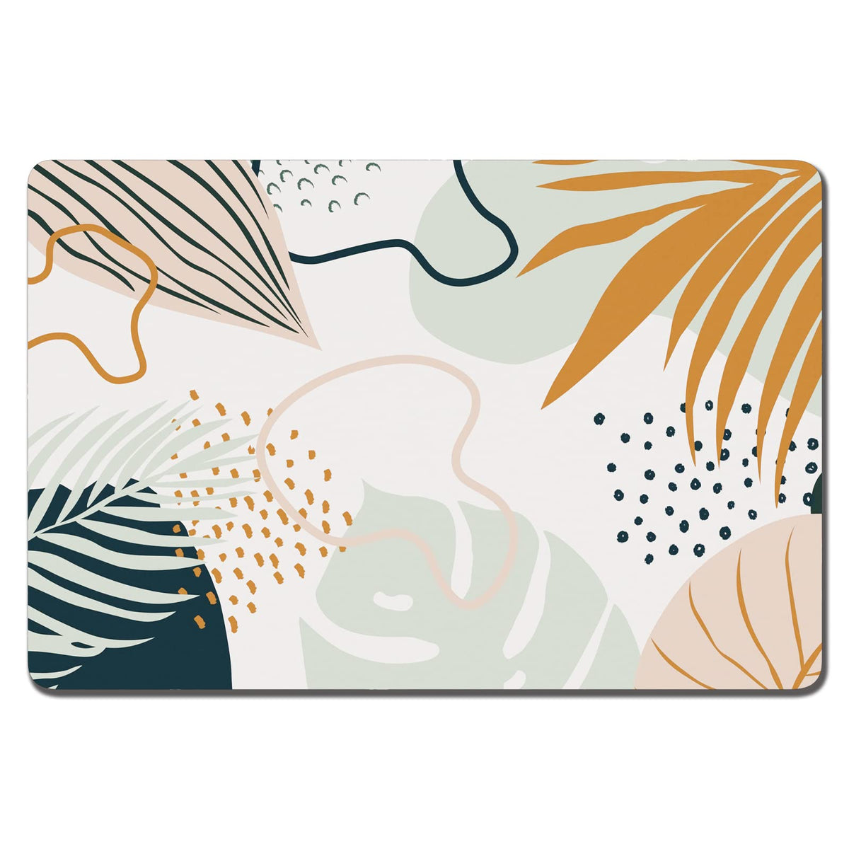 Rnivvi dog food mat with tropical leaves design protecting floors from spills during feeding