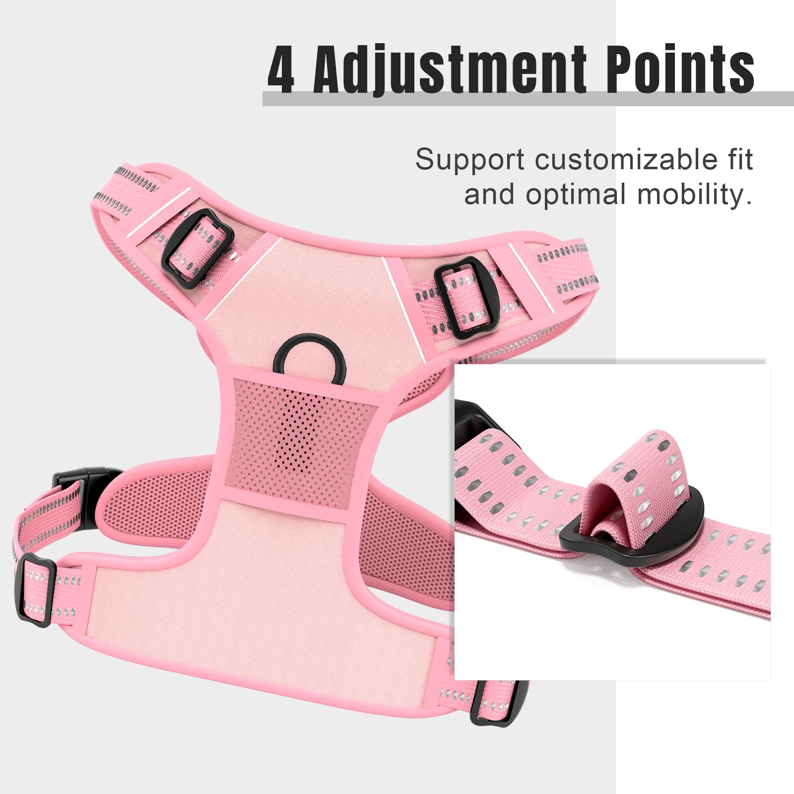 Rnivvi No Pull Harness padded-shoulders close-up with breathable mesh comfort